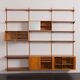 Bibliothèque modulaire à 3 baies Kai Kristiansen en teck avec armoire à porte tambour et étagère de bureau, De