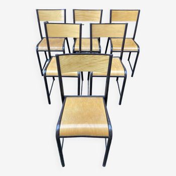 6 chaises look industriel école vintage 1970