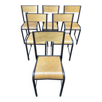 6 chaises look industriel école vintage 1970