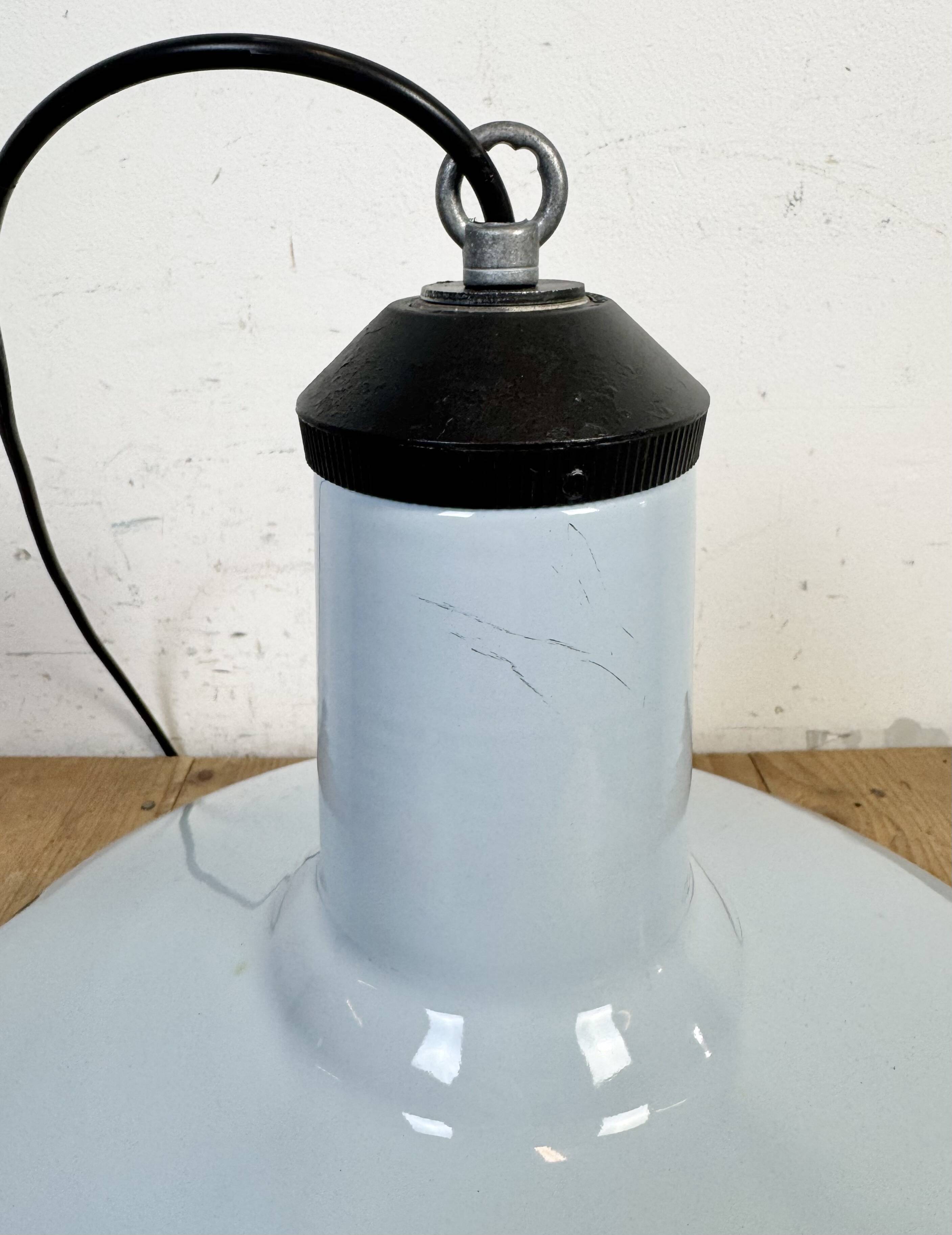 Industrial Light Blue Enamel Factory Pendant Lamp, 1960s