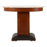 Table d'appoint Art Déco de De Coene Freres avec marqueterie en bois et plateau en marbre, années 1930