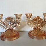 Paire de bougeoirs en verre irisé art déco