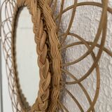 Vintage 1960s sun flower rattan wicker mirror - 49 cm