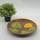 Ceramic dish, Sarreguemines France vintage, yellow flower