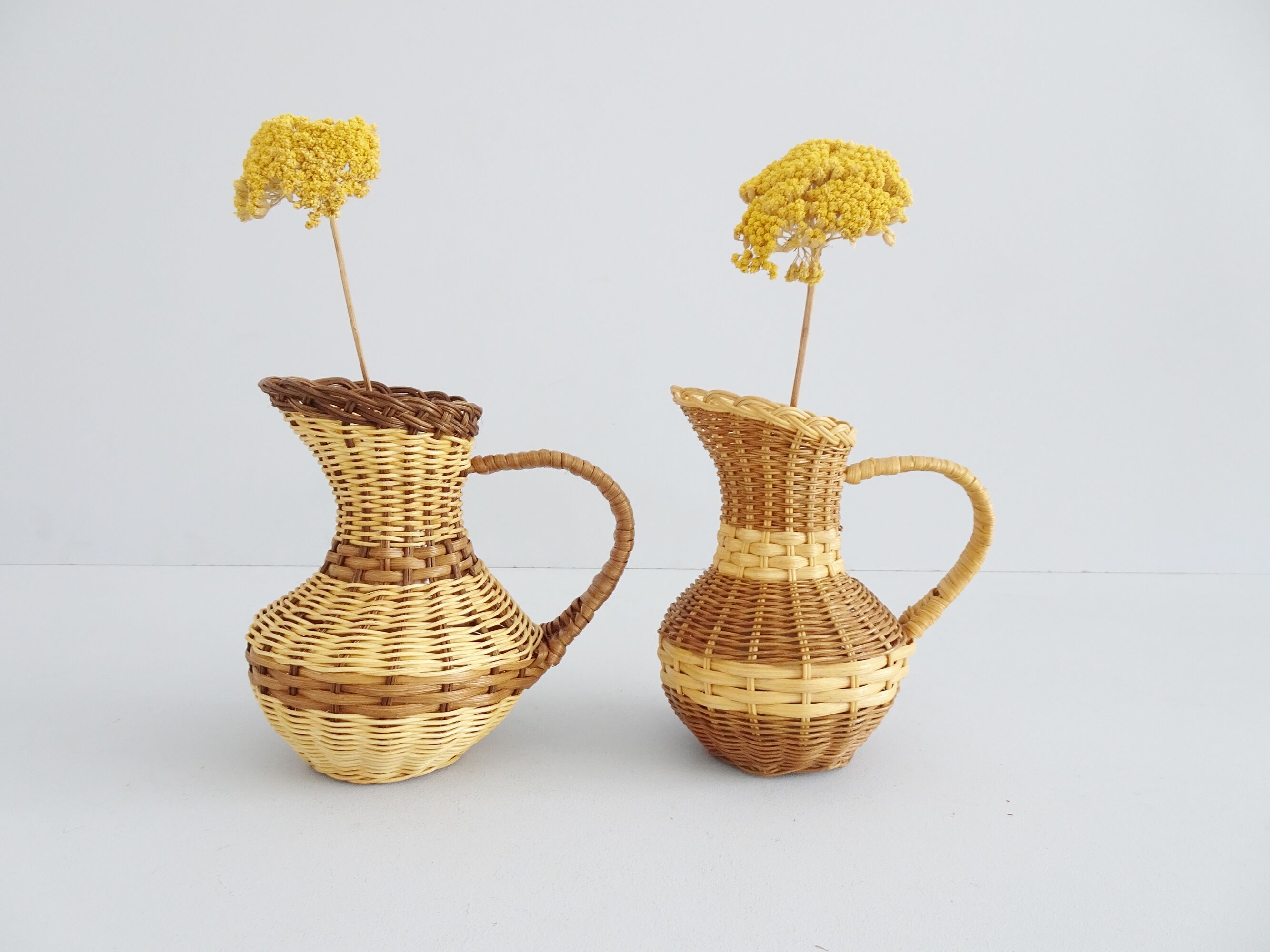 Paire de vases en rotin, vase tressé des années 1960