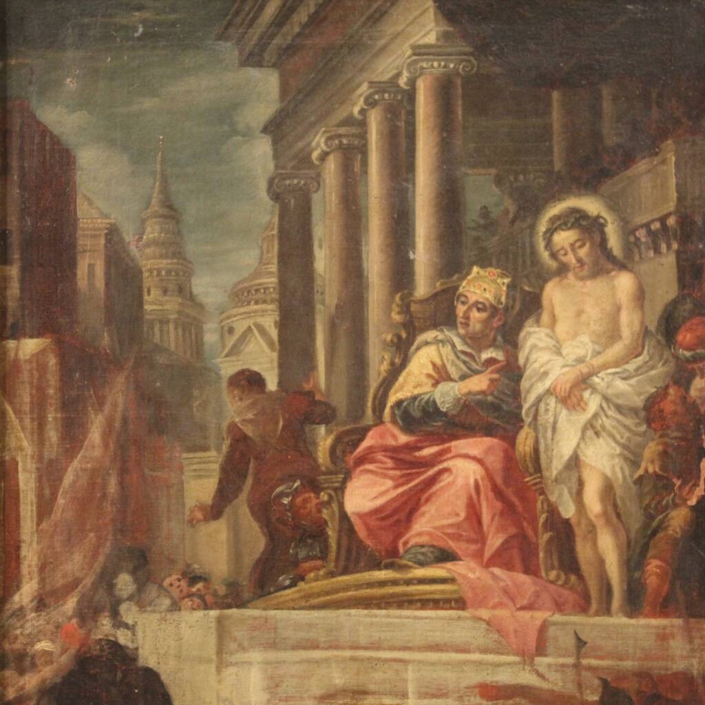Antique painting Jesus and Herod from 17th century
