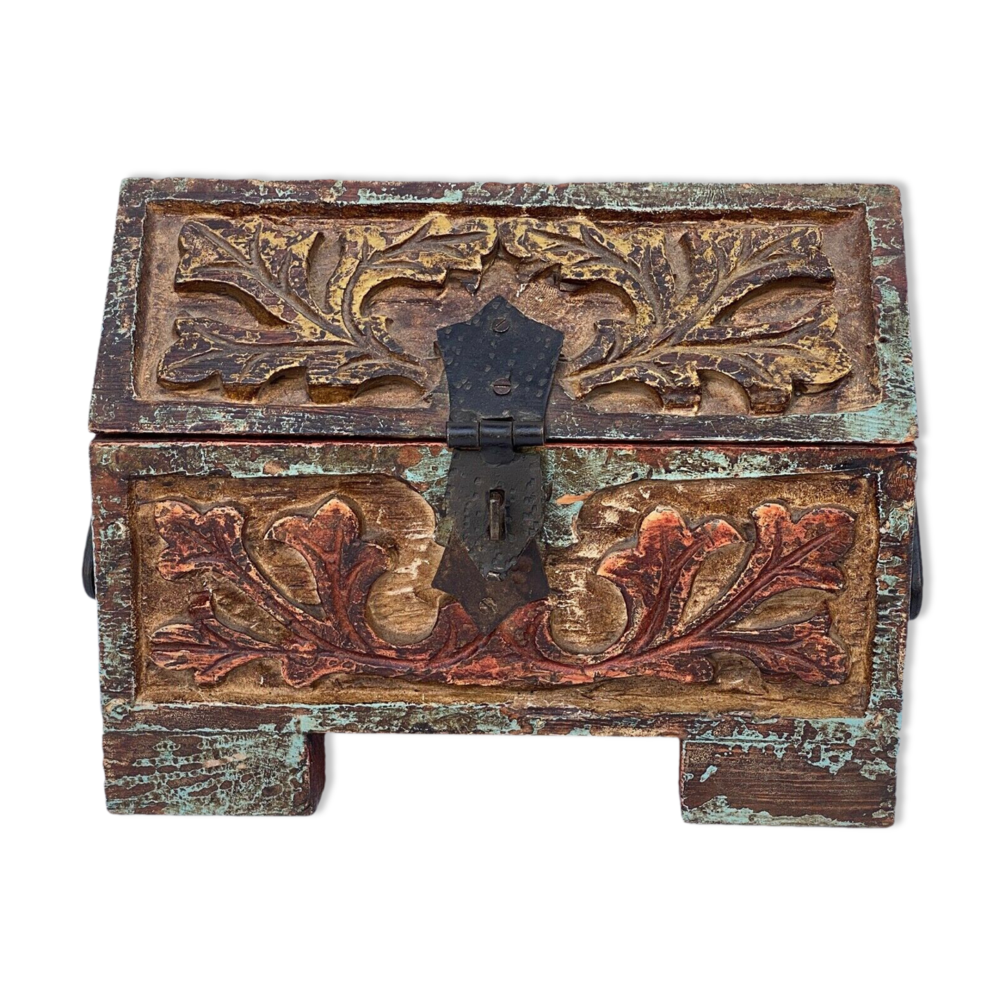 Neoghotic box carved wood inspiration renaissance xx eme polychrome