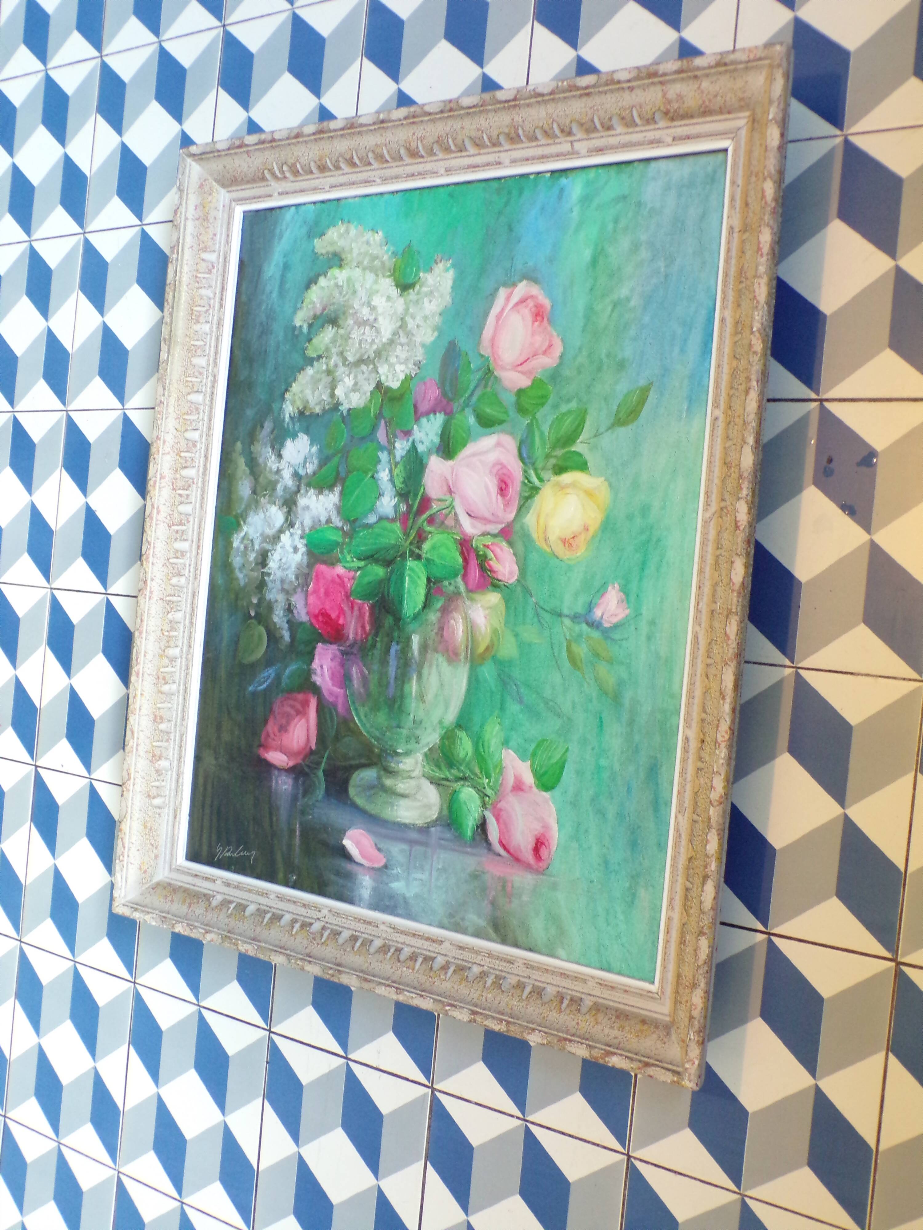 Old painting representing a bouquet of flowers