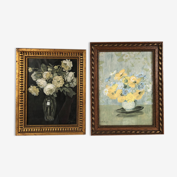 Set of two gouaches on paper, bouquets of flowers