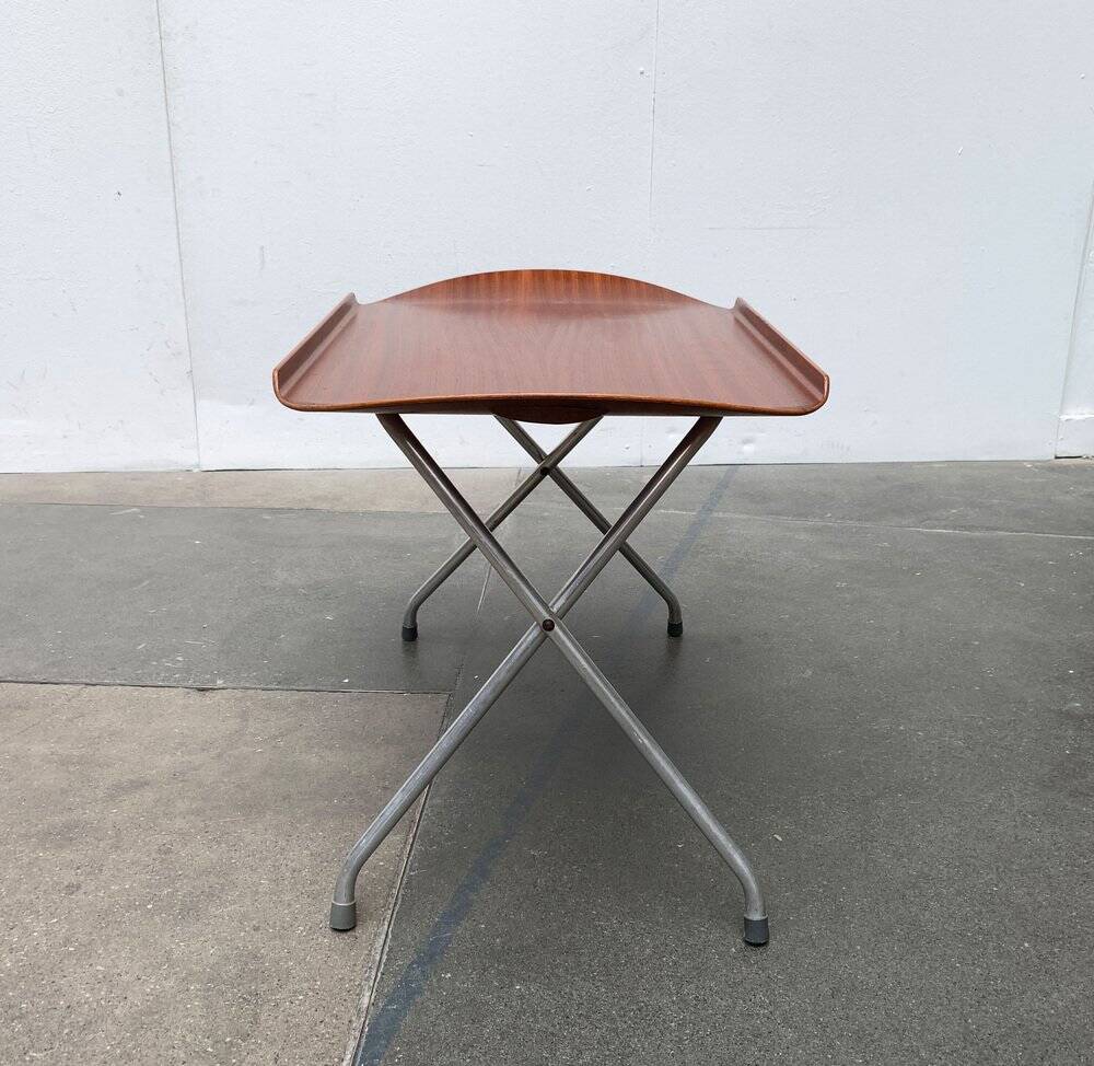 Folding table in teak with Norwegian alminette from the mid-century by F.M. Produkt, Frederiksberg Metalvarefabrik, 1960s.