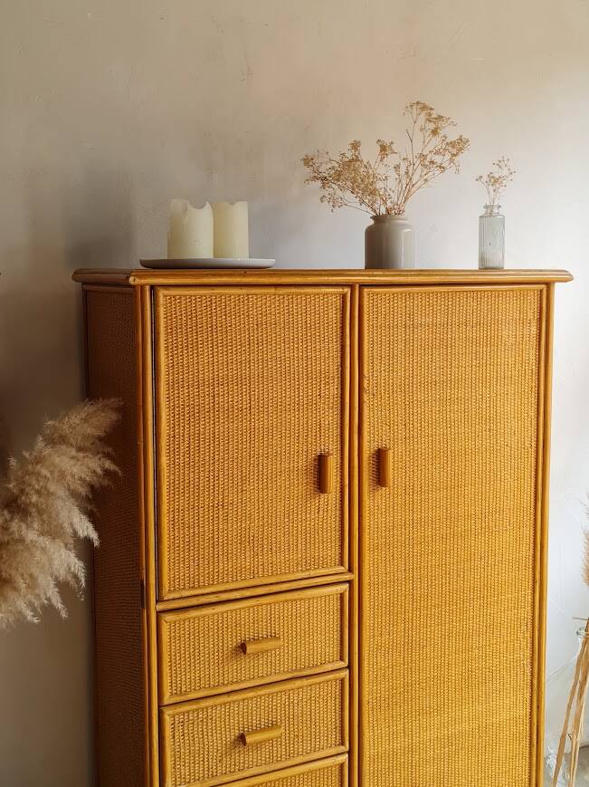 Vintage rattan wardrobe