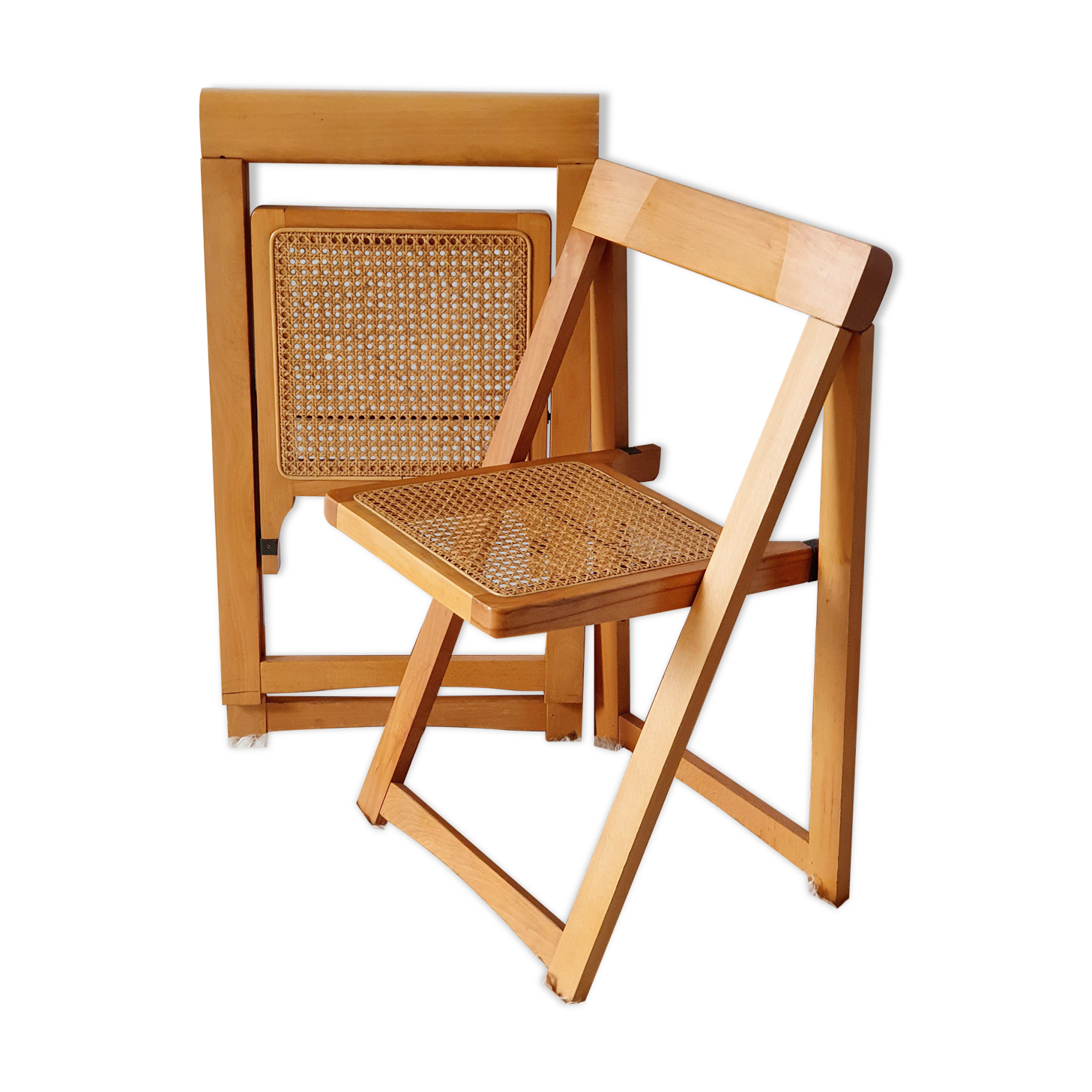 Pair of canned folding chairs.