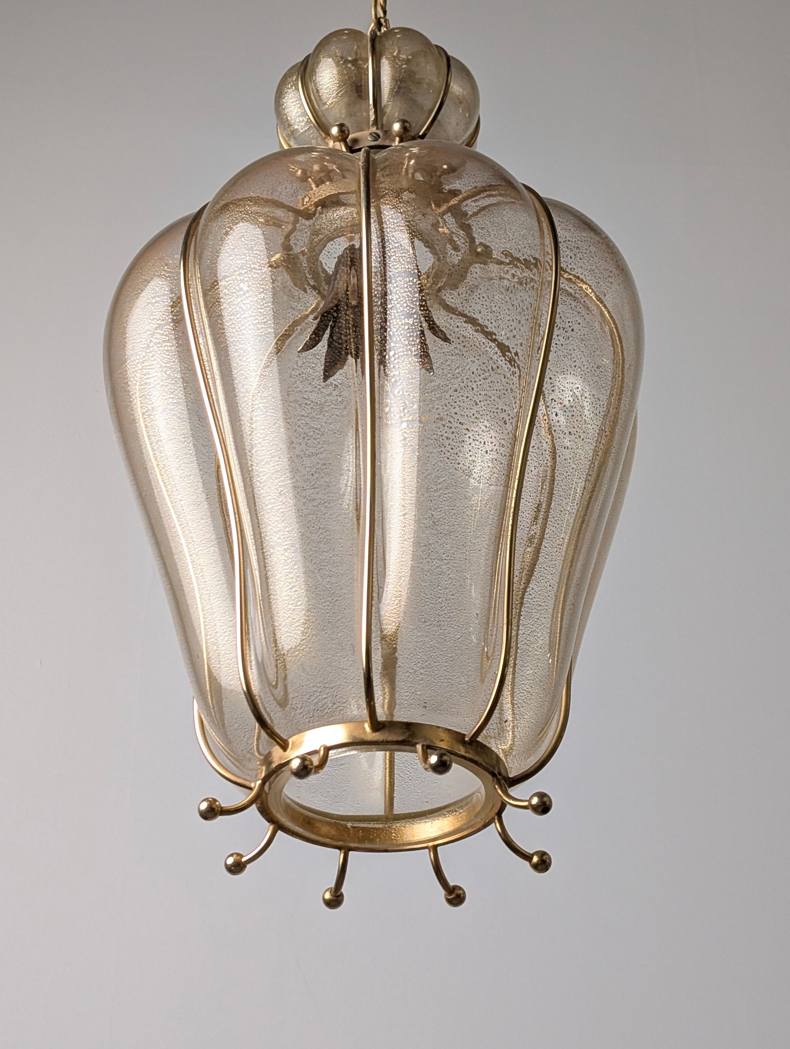 Barovier & Toso Murano blown glass lantern with 24k gold and brass, 1960s
