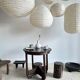 Suspension en rotin et lin naturel japonisante en forme de goutte