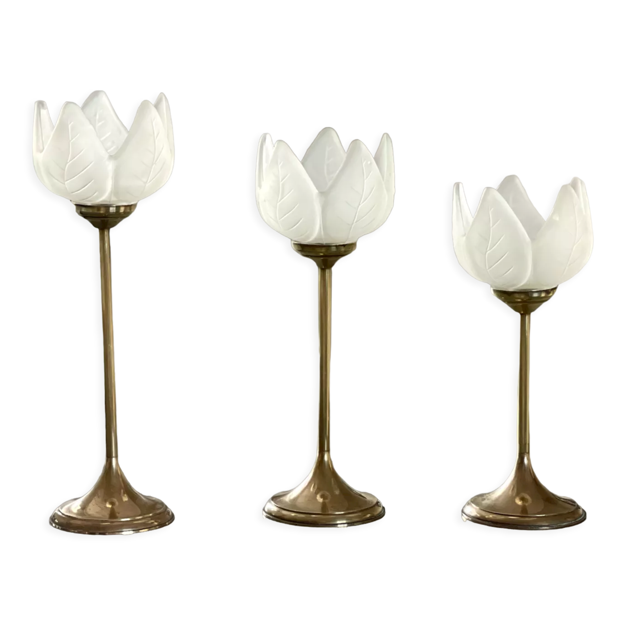 3 glass and brass candle holders