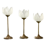3 glass and brass candle holders
