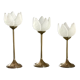 3 glass and brass candle holders