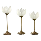 3 bougeoirs verre et laiton
