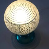 Frosted globe lamp and turquoise glass