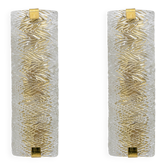 Pair of Modern Italian Brass and Murano Glass Textured Wall Sconces