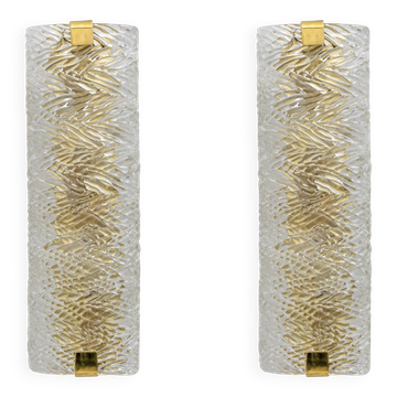 Pair of Modern Italian Brass and Murano Glass Textured Wall Sconces