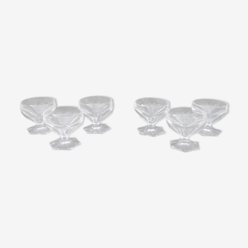 6 crystal champagne glasses cut from St. Louis cut-outs