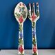 floral ceramic cutlery - vintage kitchen wall decor - set of