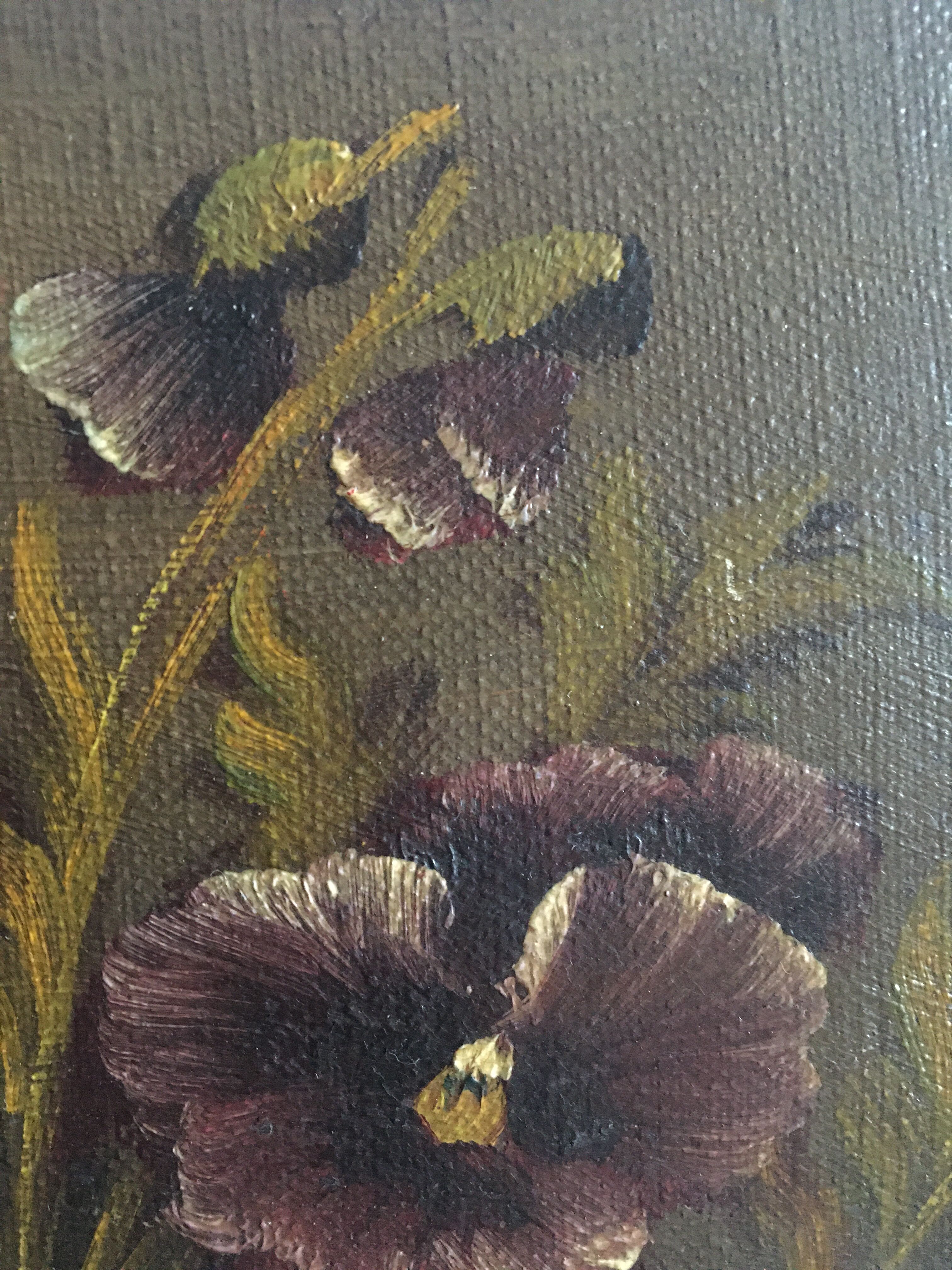 Signed oil on canvas, basket of flowers, early 20th century
