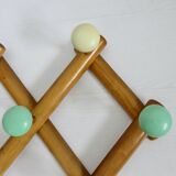 Wall-mounted coat rack, accordion, with 8 hooks, 50s-60s