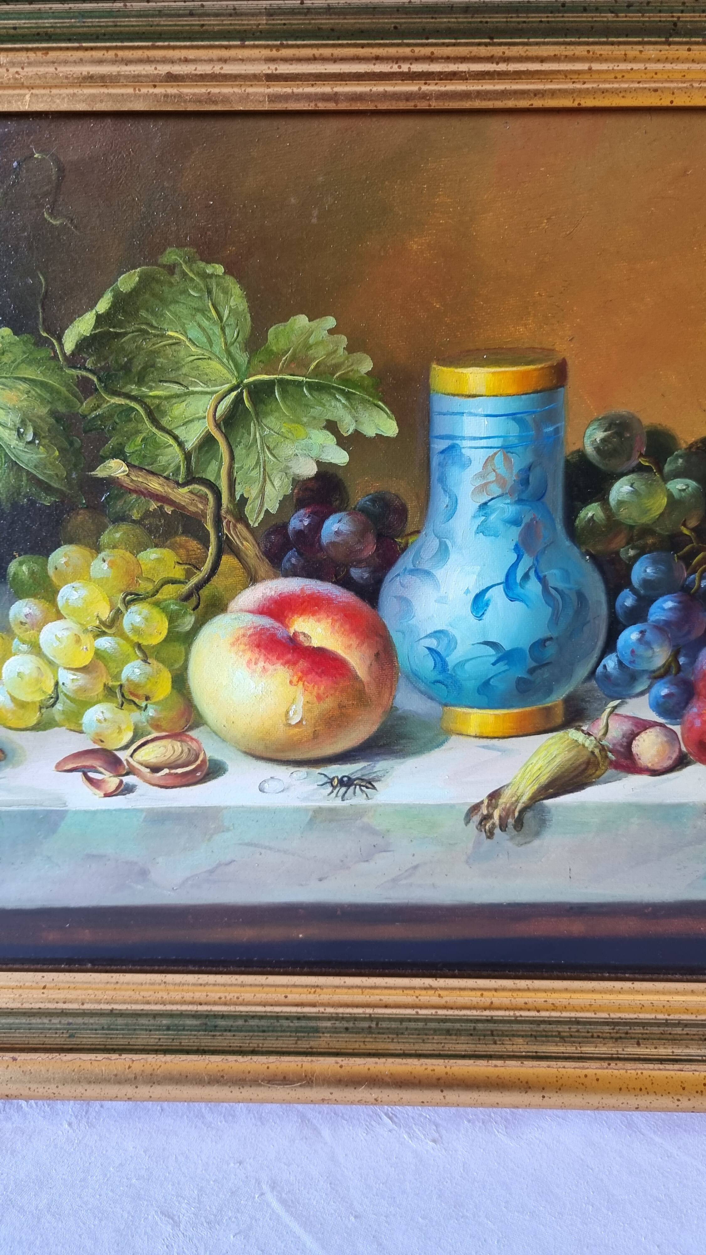 Original oil on canvas signed by Antonio De Giovan, classical still life.