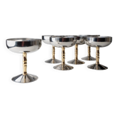 Six Vintage Stainless Steel Champagne Bowls with Gold-Tone Bamboo Stems – Italian 1970s Ice-Cream Cups