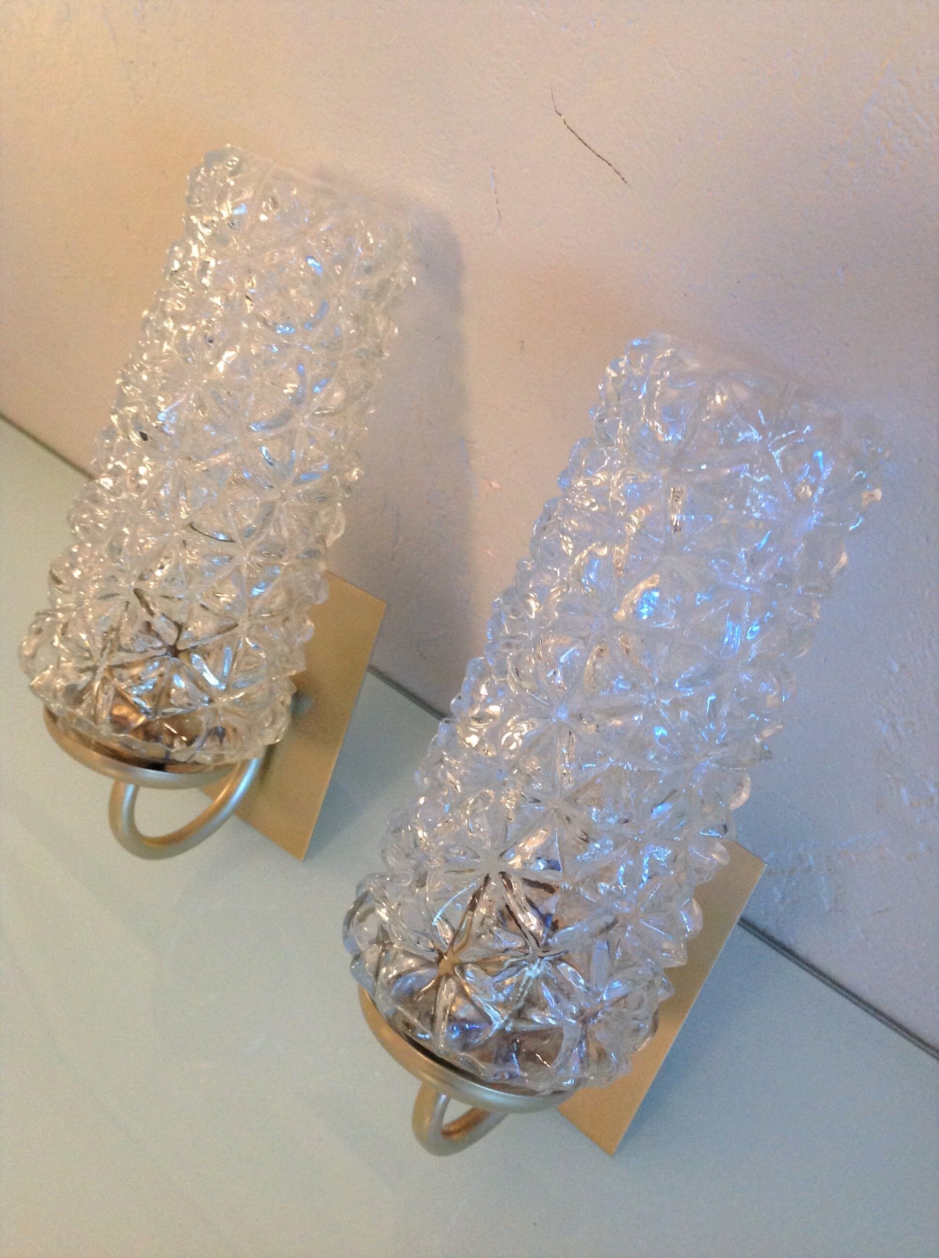 Pair of tulip glass and gold/vintage metal wall lamps 60/70