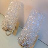 Pair of tulip glass and gold/vintage metal wall lamps 60/70