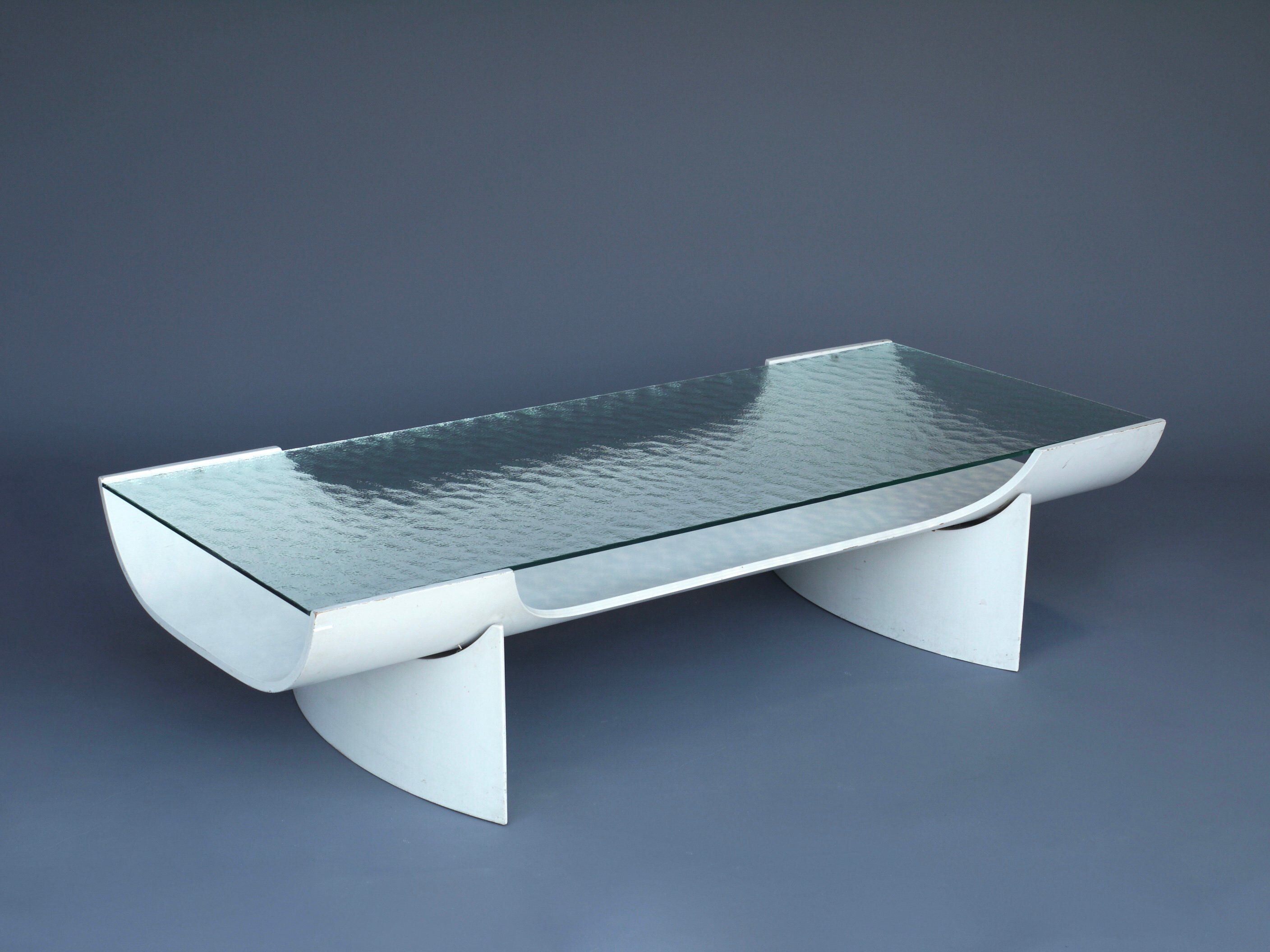 Table basse en contreplaqué et verre années 1960