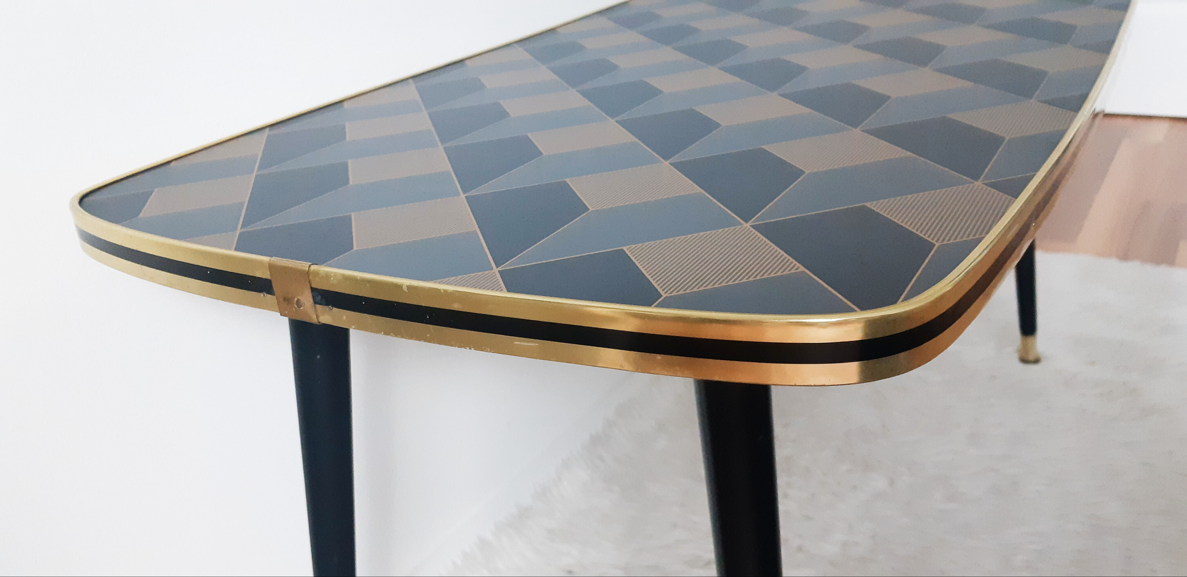 Living room coffee table, vintage, compass legs, 50s