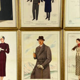 'La Moda Maschile', Set of 6 framed original illustrations of men's fashion from the 30s, Italy 1930