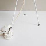 Table lamp with raffia shade on a tripod frame, mid-century lighting