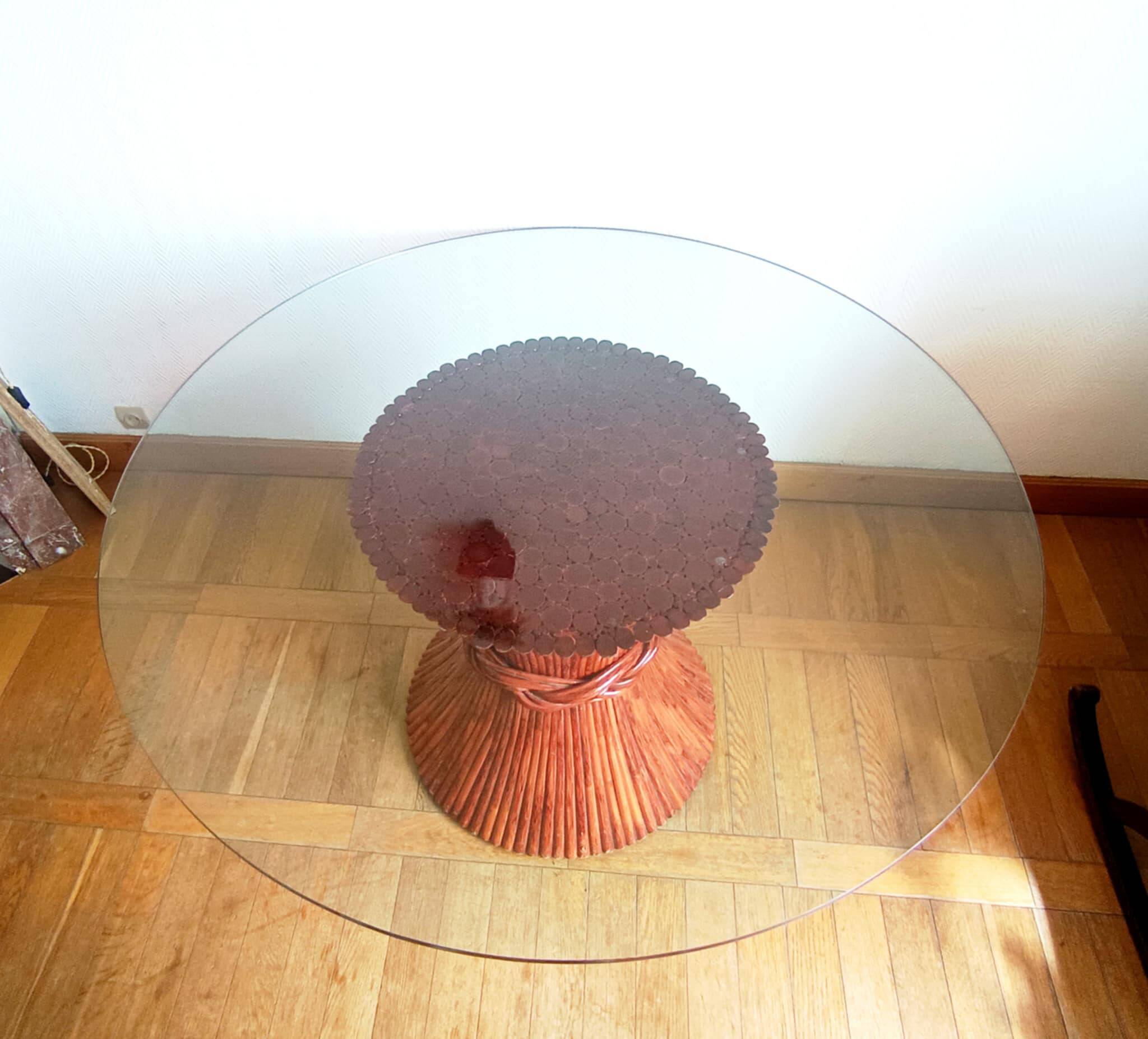Maugrion Roche Bobois prestige rattan wheat ear table 1980