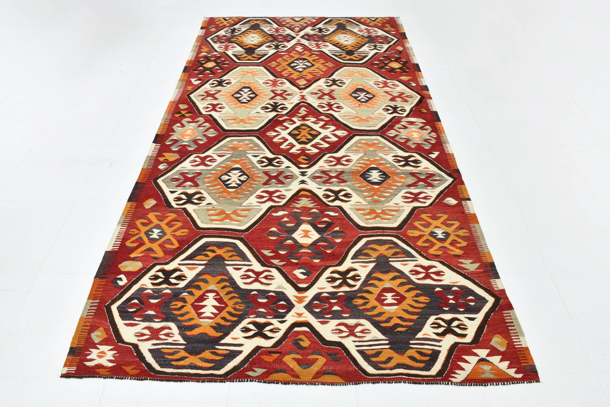 5x9 Faded Red Bohemian Kilim Rug, Wool Handknotted Rug, 148x259