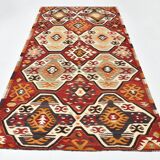 5x9 Faded Red Bohemian Kilim Rug, Wool Handknotted Rug, 148x259