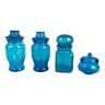 4 bocaux publicitaires en verre bleu moulé années 70