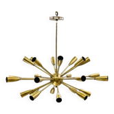 Magnifique lustre Sputnik fabriqué à la main du milieu du siècle | Plafonniers en laiton brut | Luminaire moderne à 24 bras