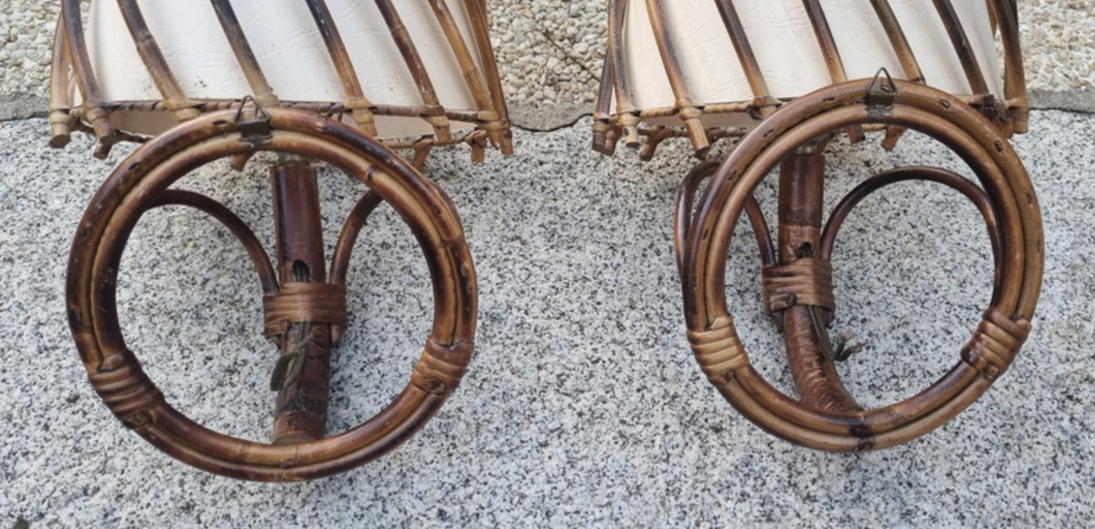 Pair of rattan bamboo sconces,  vintage, 60s