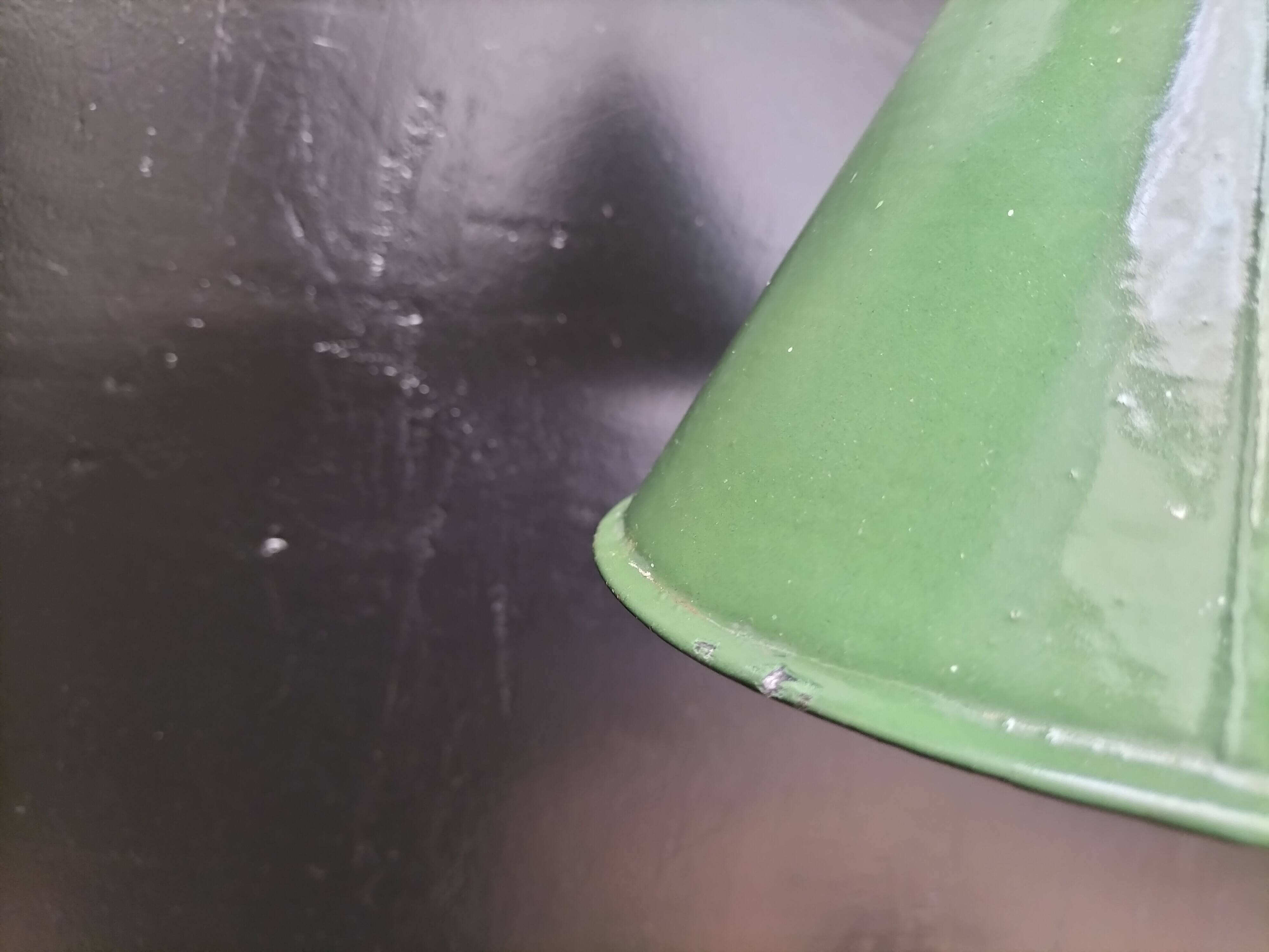 2 enameled sheet metal cone pendants