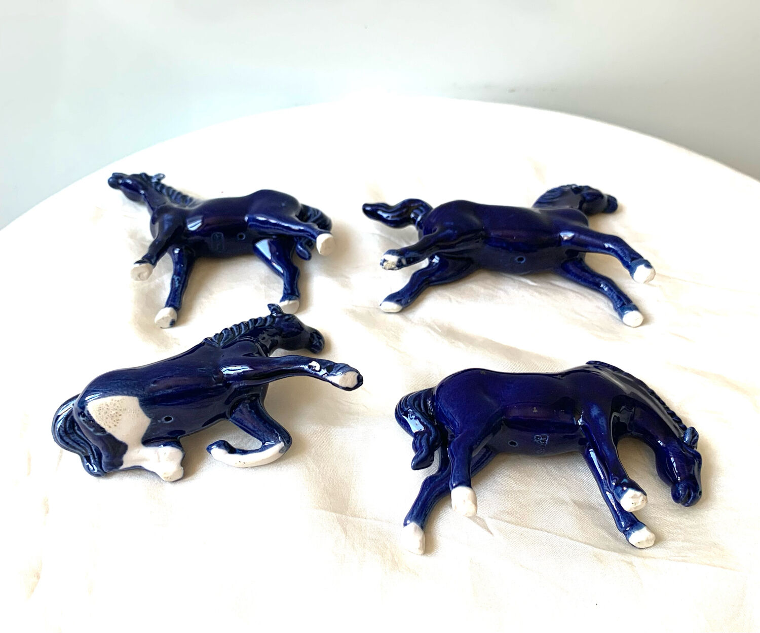Lot 4 old horses vintage blue statuettes