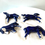 Lot 4 old horses vintage blue statuettes
