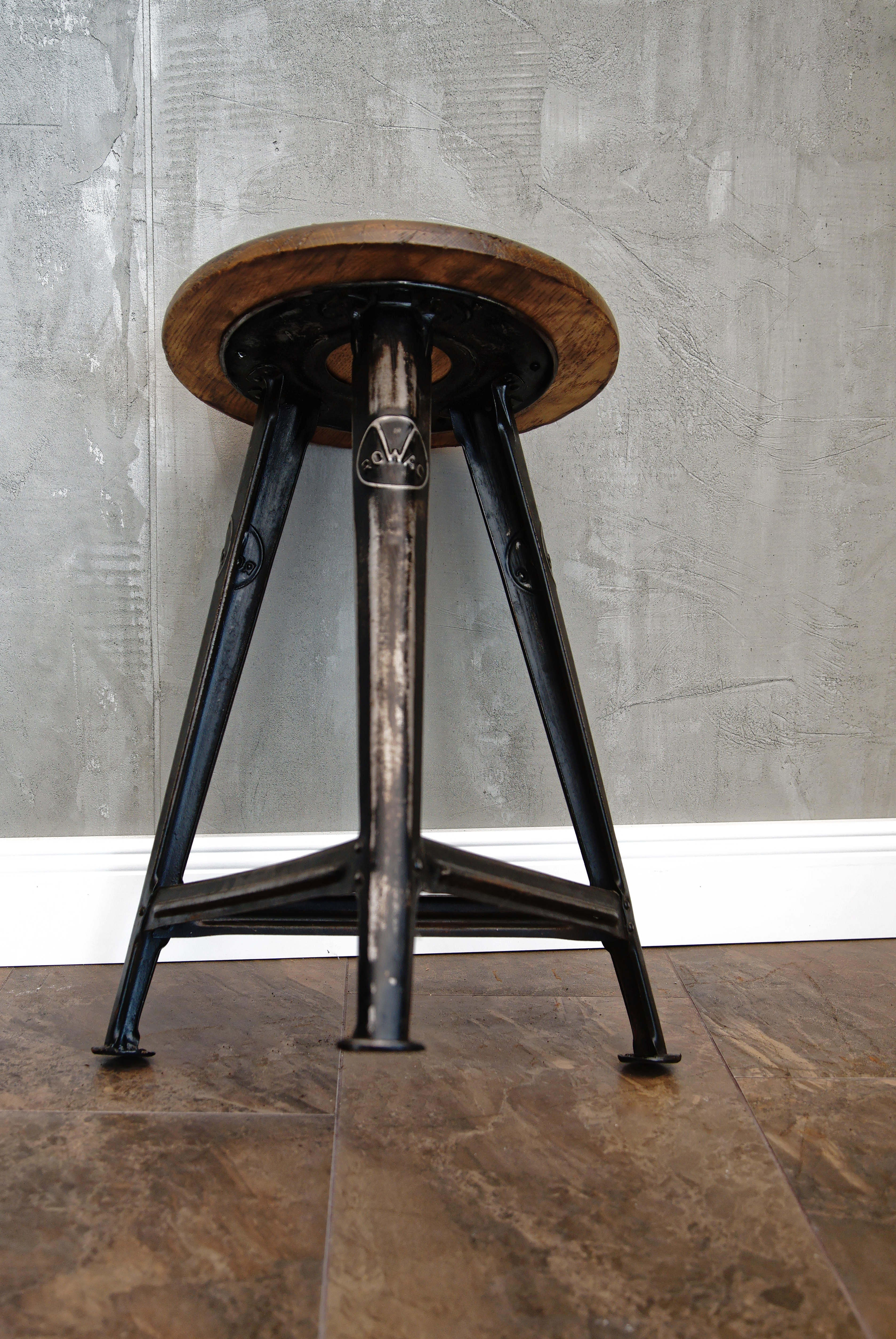 Industrial german metal and wood stool by Robert Wagner for Rowac, 1930s