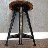 Industrial german metal and wood stool by Robert Wagner for Rowac, 1930s