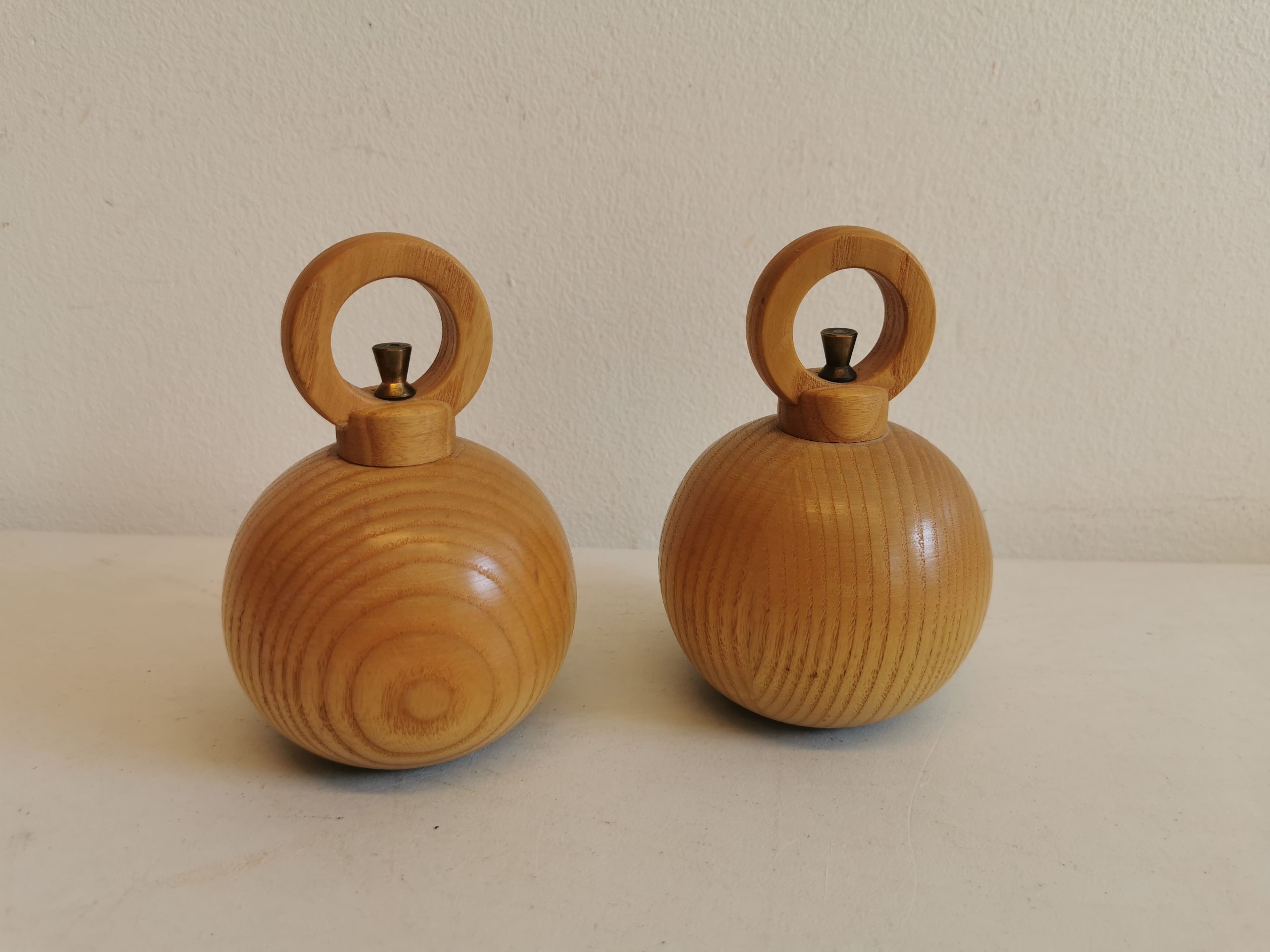 A set of pepper and salt grinders designed by c jorgensen for bodum denmark. Late 20th century.
