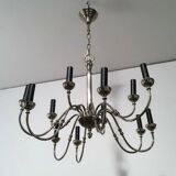 Neoclassical style chandelier in silver-plated metal with 12 lights